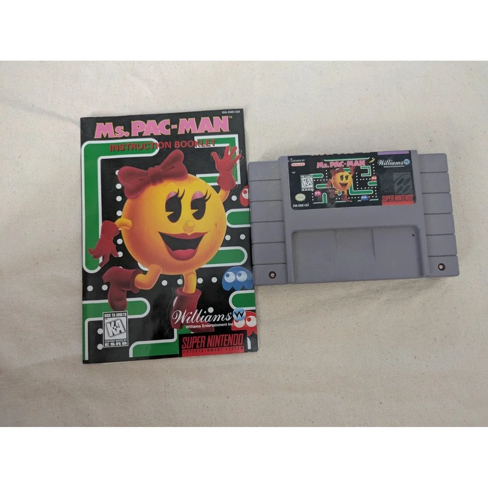 Ms. Pac-Man Super Nintendo SNES Game Cartridge with Instruction Manual Williams‎